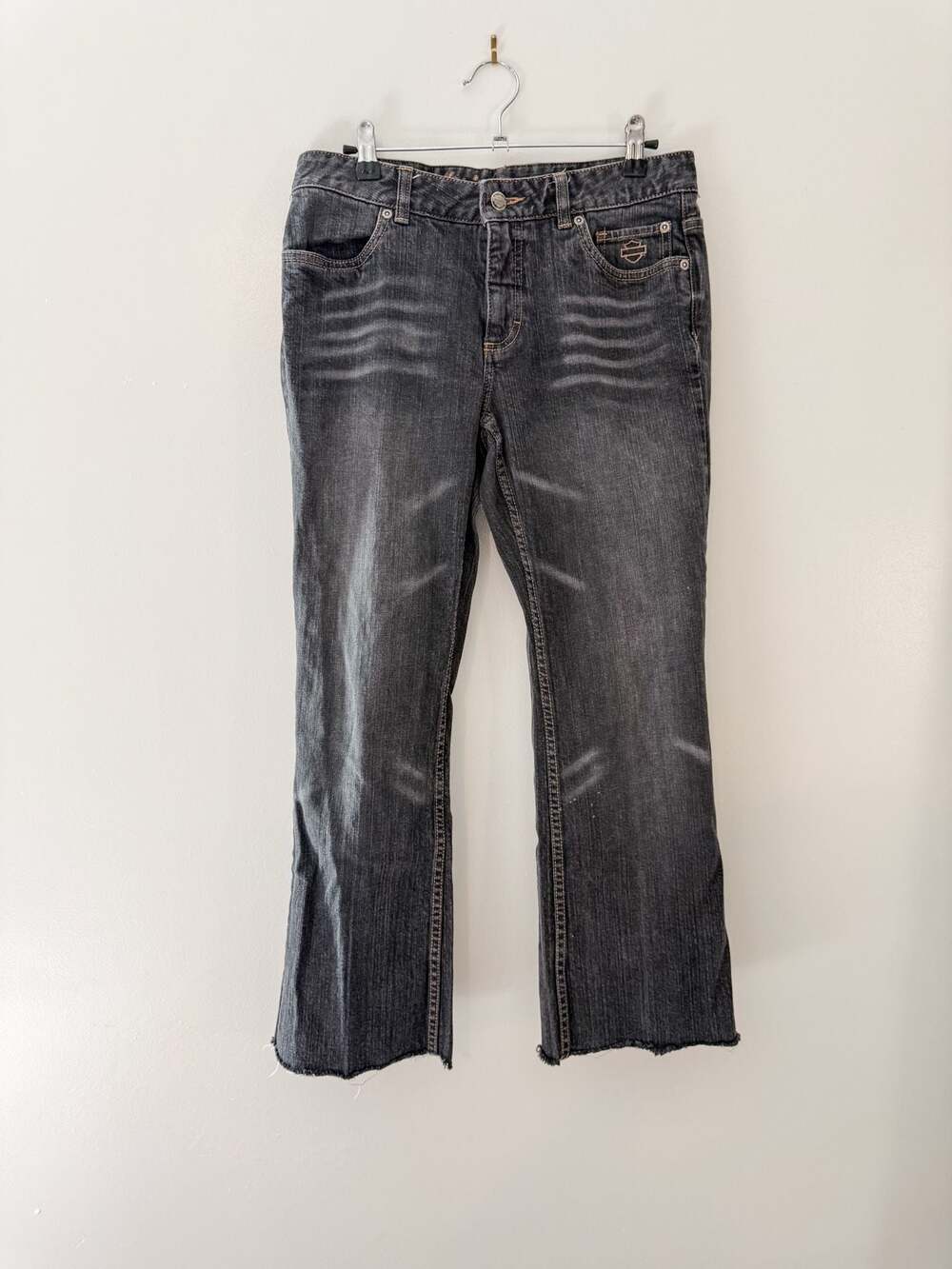 Harley-Davidson Women's Raw Hem Bootcut Jeans in Faded Black